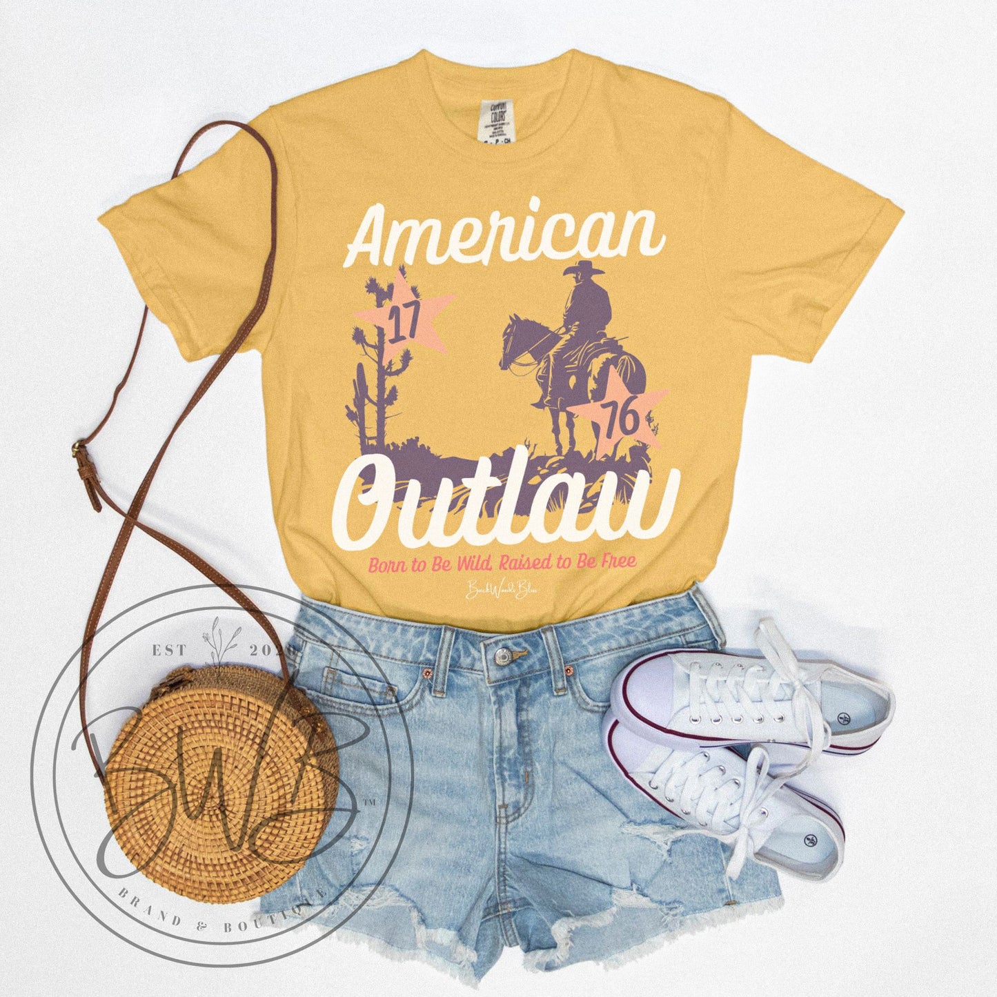 American Outlaw Unisex CC Tee-Mustard