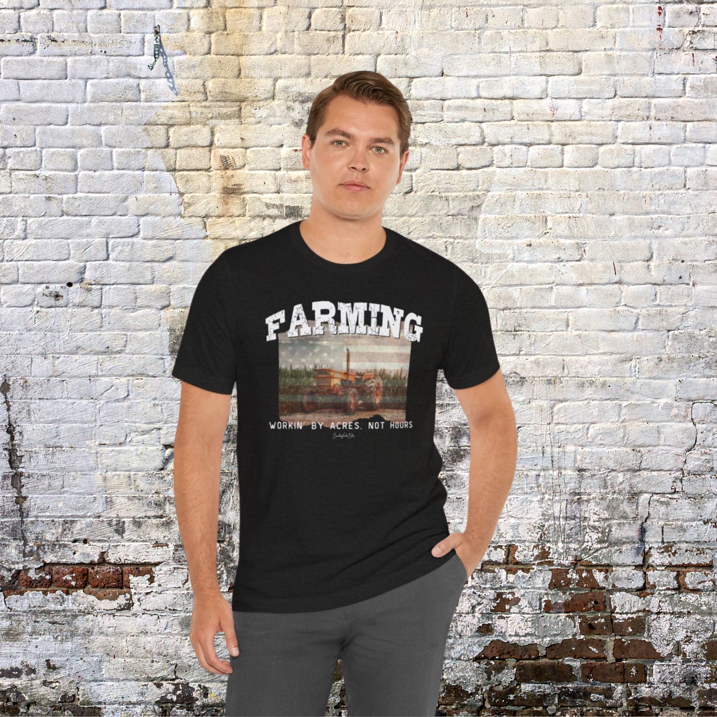 Workin' By Acres Unisex BC Tee-Black Heather