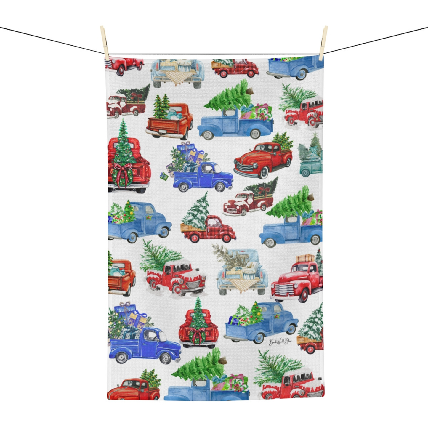 Vintage Christmas Trucks Microfiber Tea Towel