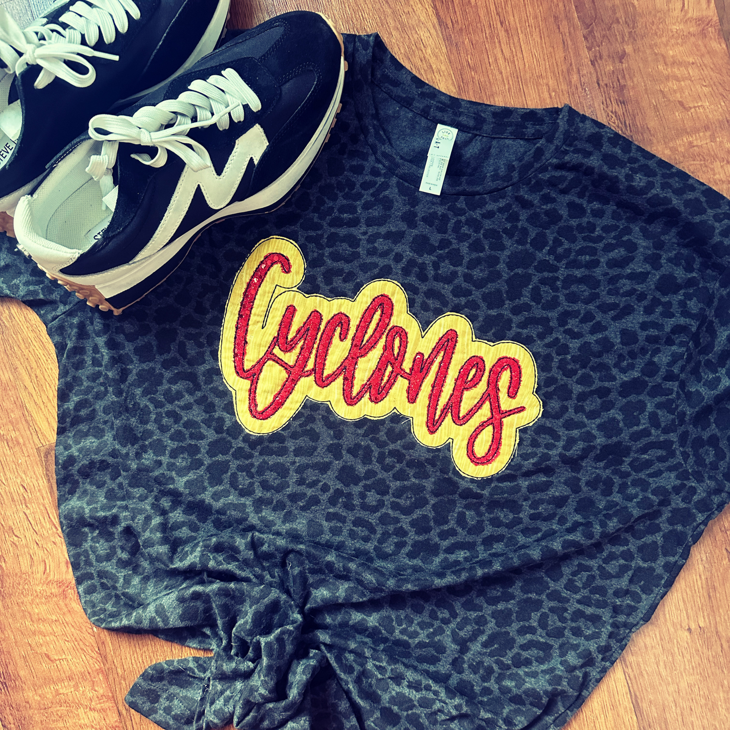 Handmade Embroidered Cyclone Tee-Black Leopard