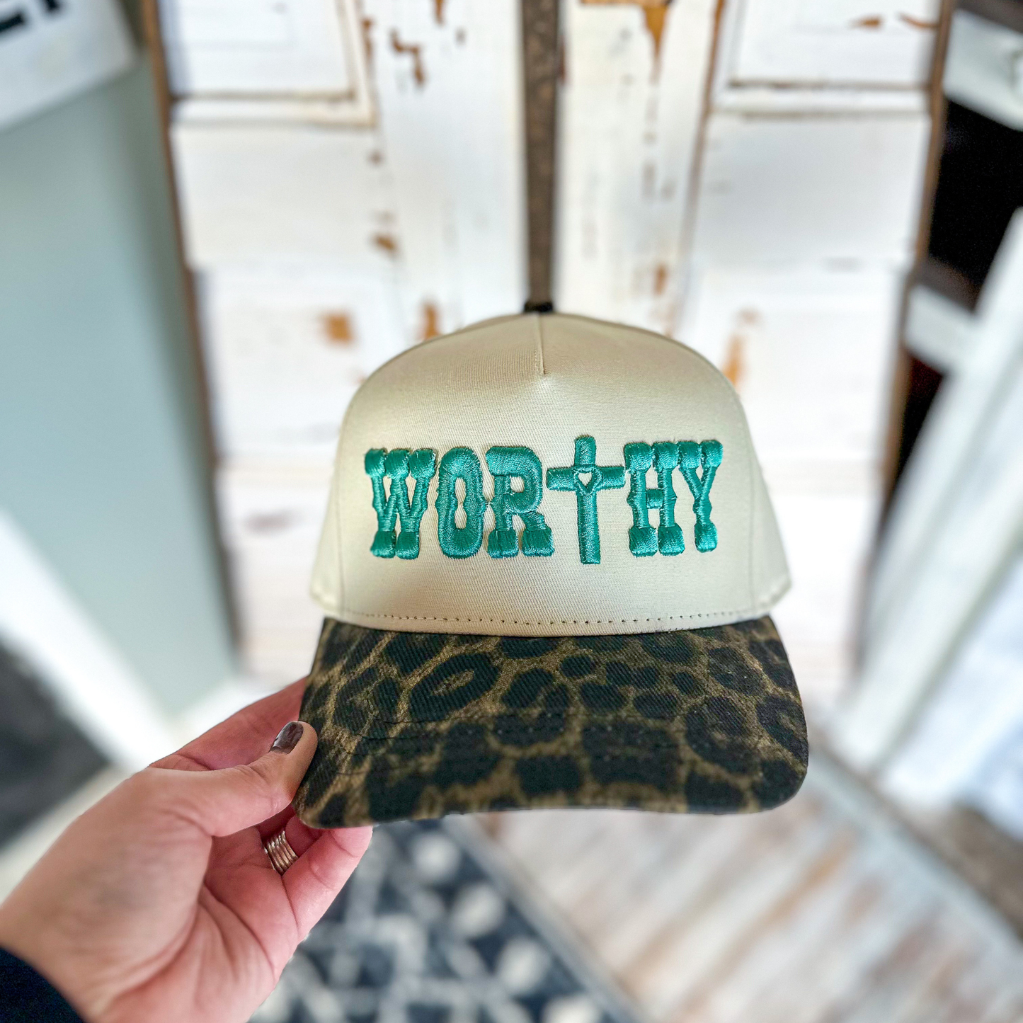 Worthy Western Embroidered Trucker Hat-Leopard & Turq