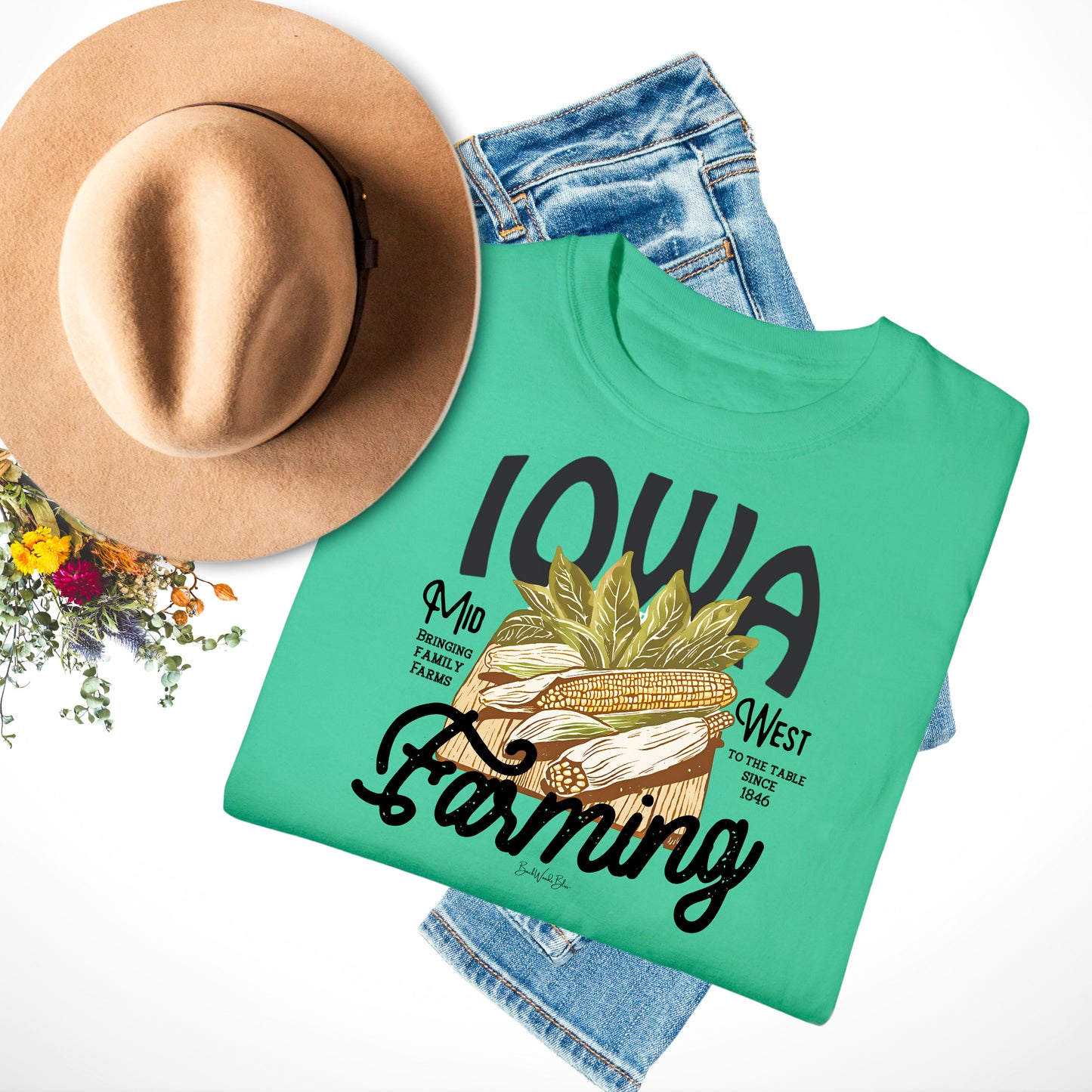 Iowa Farming Midwest Unisex CC Tee-Island Green