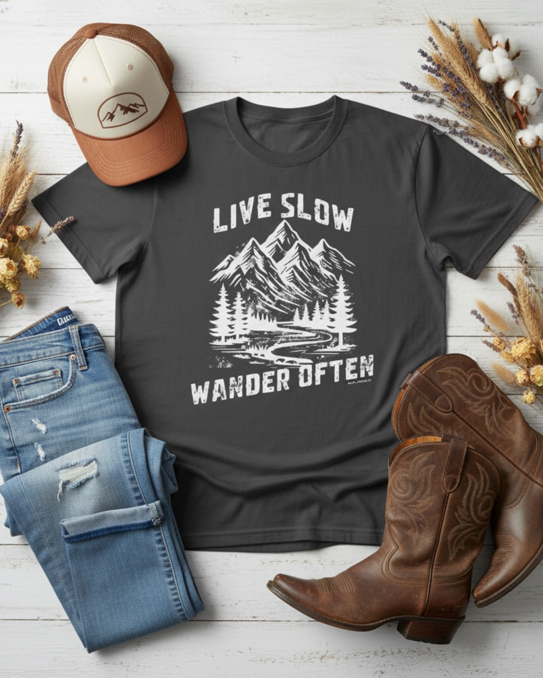 Live Slow, Wander Often Unisex ASC Tee-Faded Black