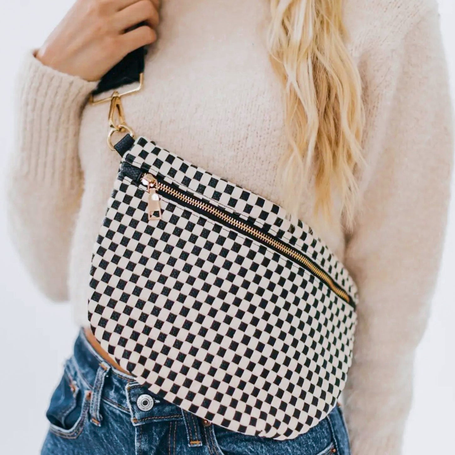 Westlyn Woven Bum Bag-Checkered Black