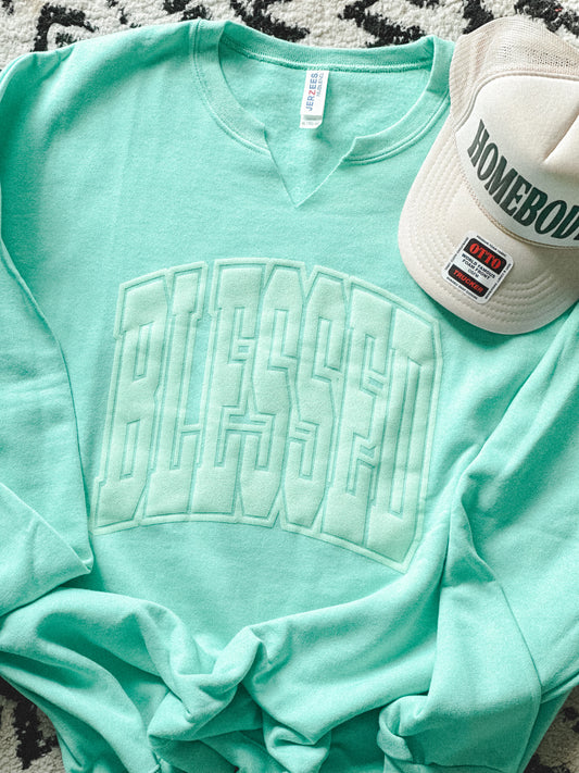 Blessed Varsity Unisex V-Neck Sweatshirt-Cool Mint