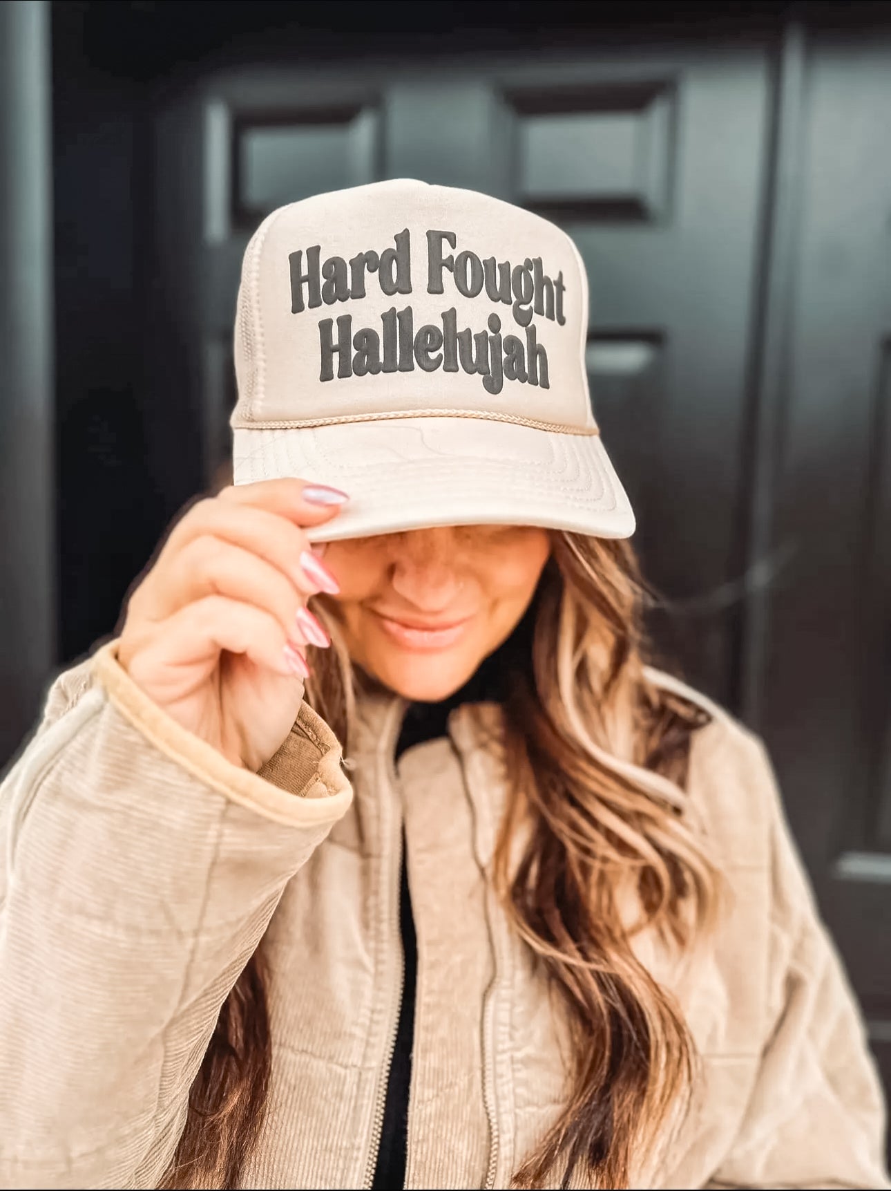 Hard Fought Hallelujah Trucker Hat-Tan