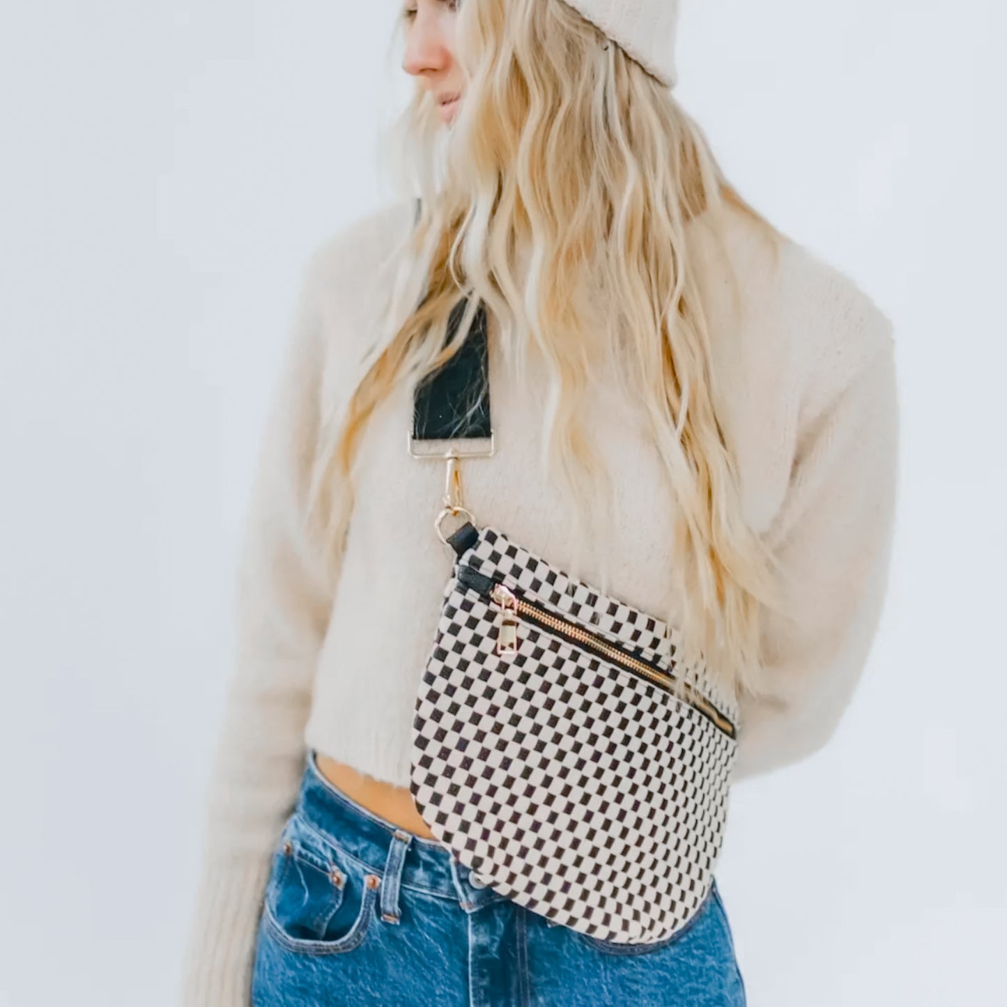 Westlyn Woven Bum Bag-Checkered Black