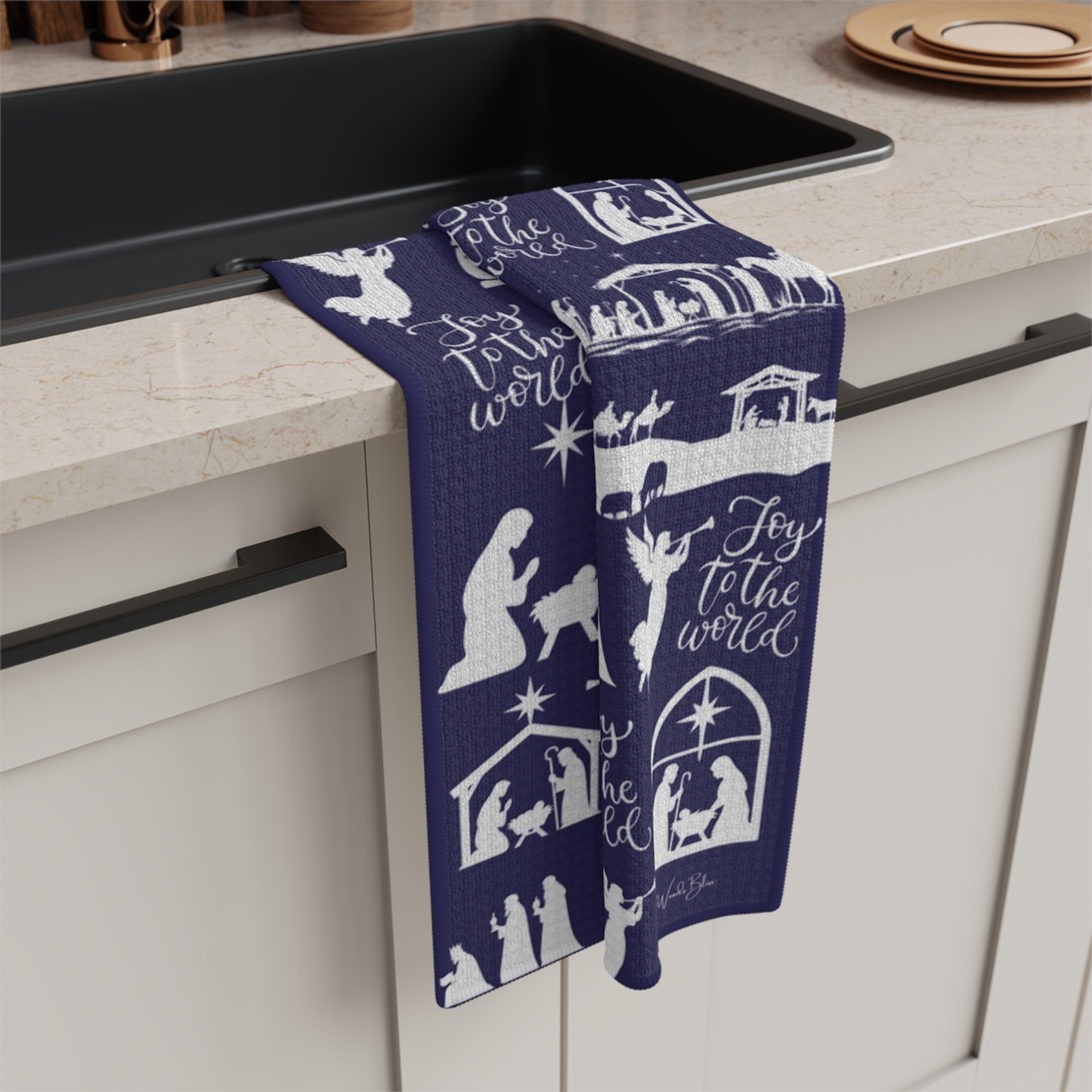 Joy To The World Nativity Scene Microfiber Tea Towel