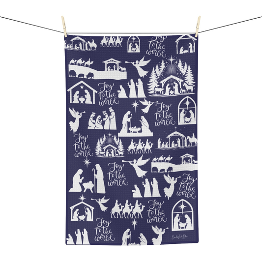 Joy To The World Nativity Scene Microfiber Tea Towel