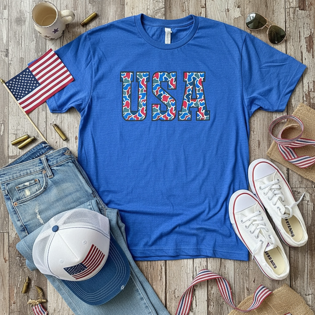 USA Had Me At Camo Unisex TT Tee-Heather Royal Blue