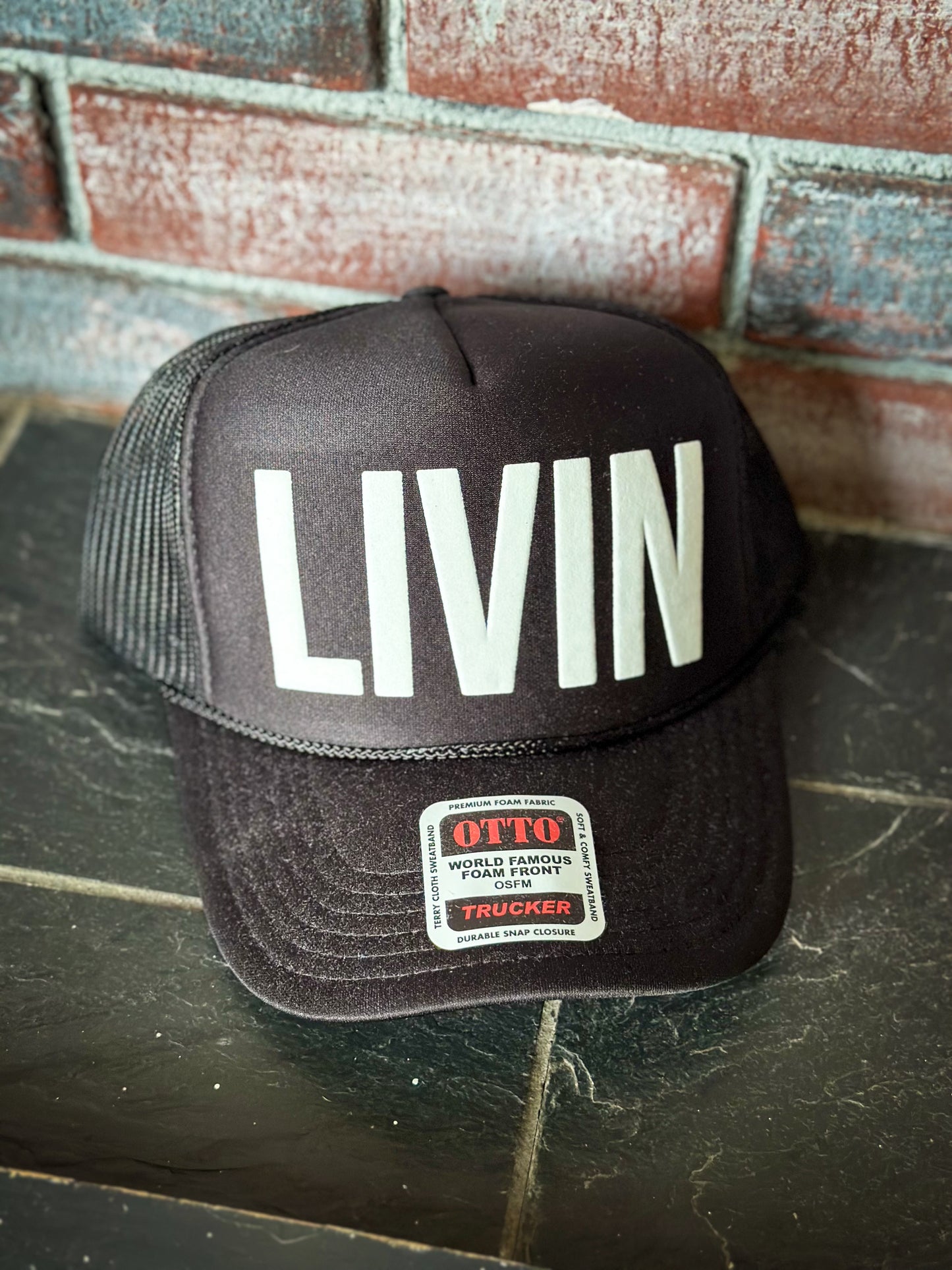 “Livin” Trucker Hat-Black