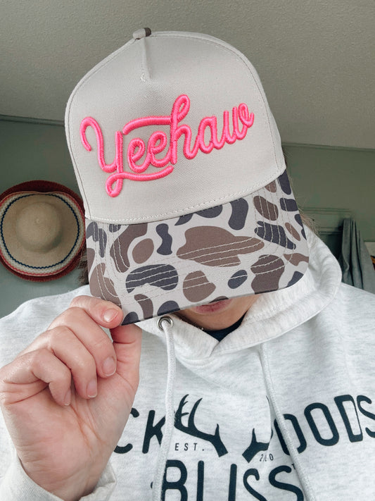 Yee-Haw Embroidered Duck Camo Canvas Hat