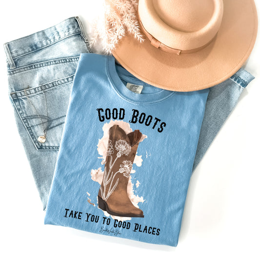 Good Boots, Good Places CC Unisex Tee-Washed Denim