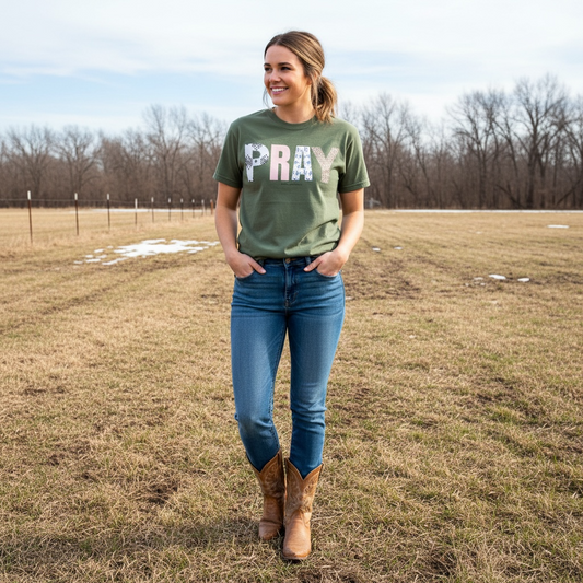 Pray Mixed Pattern Unisex CC Tee-Sage