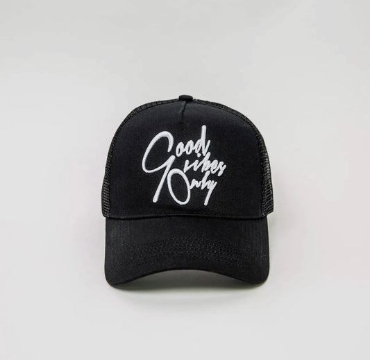 Good Vibes Only Trucker Hat-Black