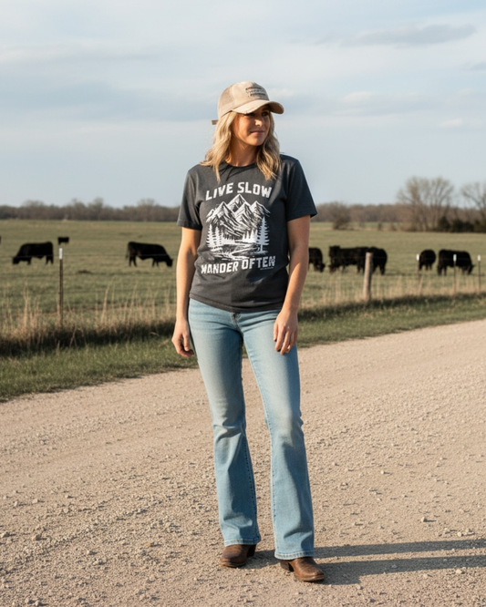 Live Slow, Wander Often Unisex ASC Tee-Faded Black