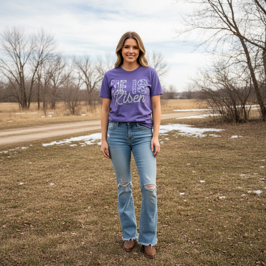 He is Risen Mixed Pattern Unisex CC Tee-Grape