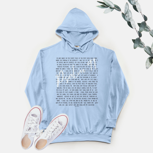 Psalm 91 Light Weight Hooded Sweatshirt-Hydrangea