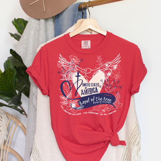 USA-Land of the Free Unisex Tee-Red