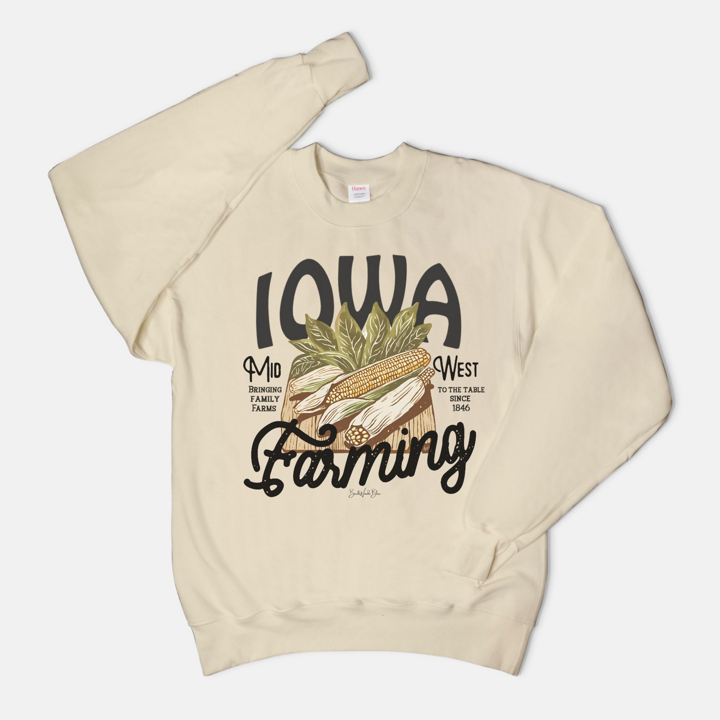 Iowa Farming Unisex Hanes Crew-Sand