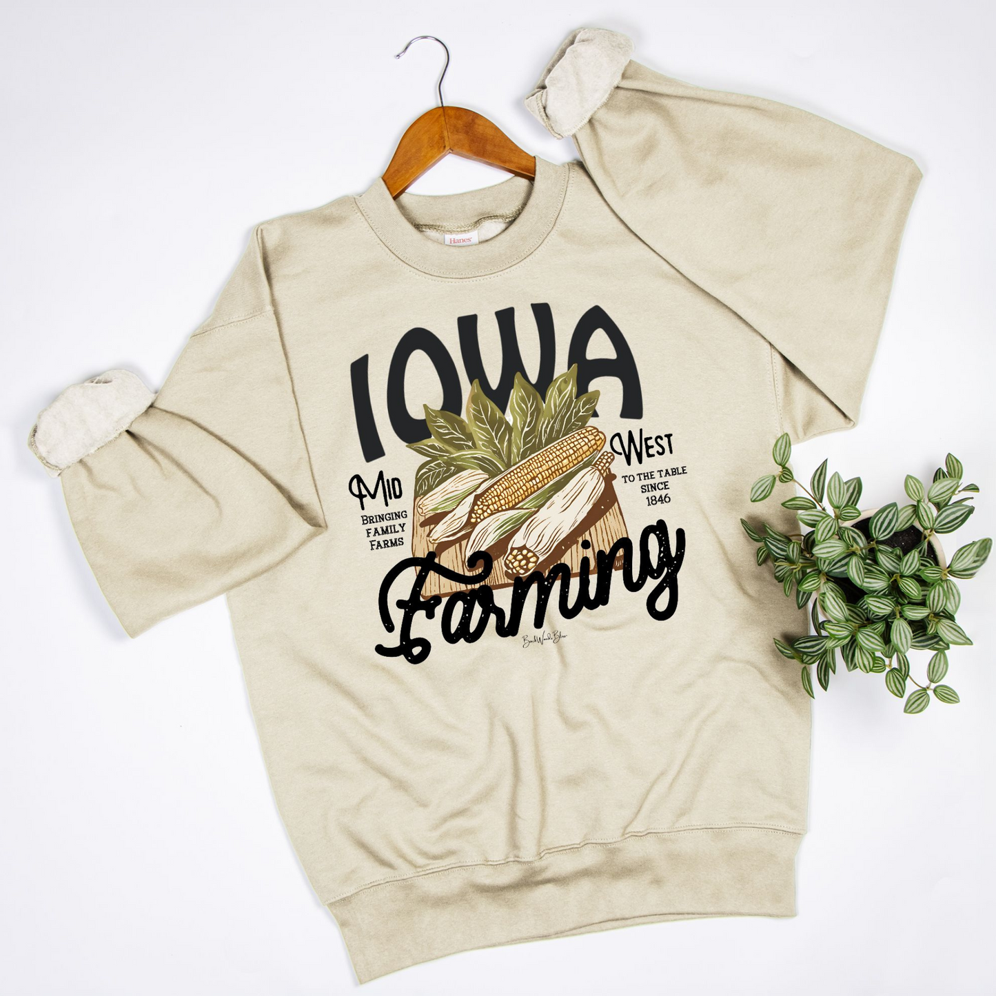 Iowa Farming Unisex Hanes Crew-Sand