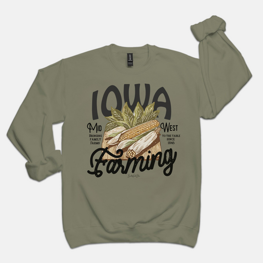 Iowa Farming Unisex Gildan Crew-Military Green