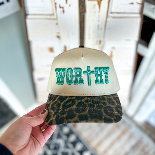 Worthy Western Embroidered Trucker Hat-Leopard & Turq