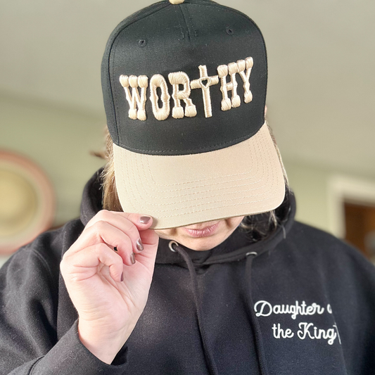 Worthy Western Embroidered Trucker Hat-Black & Khaki