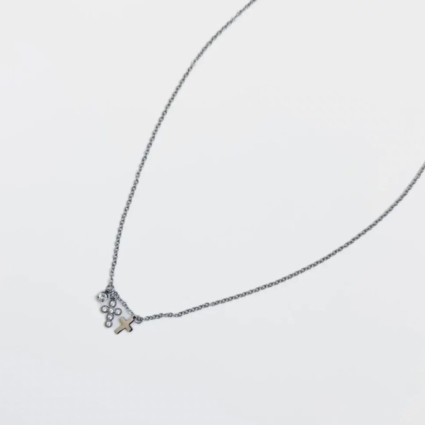 Rooted in Faith Petite Double Cross Waterproof Necklace