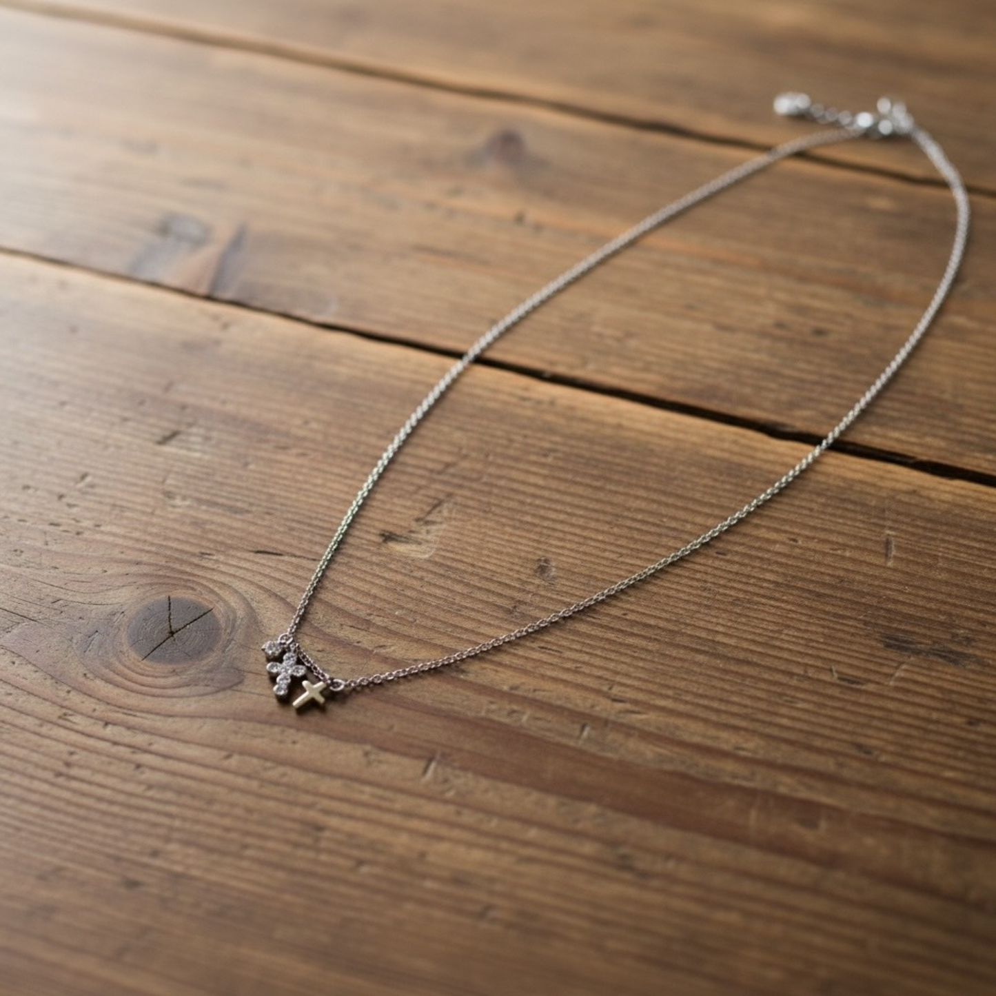 Rooted in Faith Petite Double Cross Waterproof Necklace