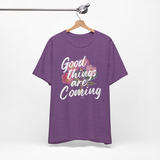 Good Things Are Coming Unisex BC Tee-Heather Team Purple