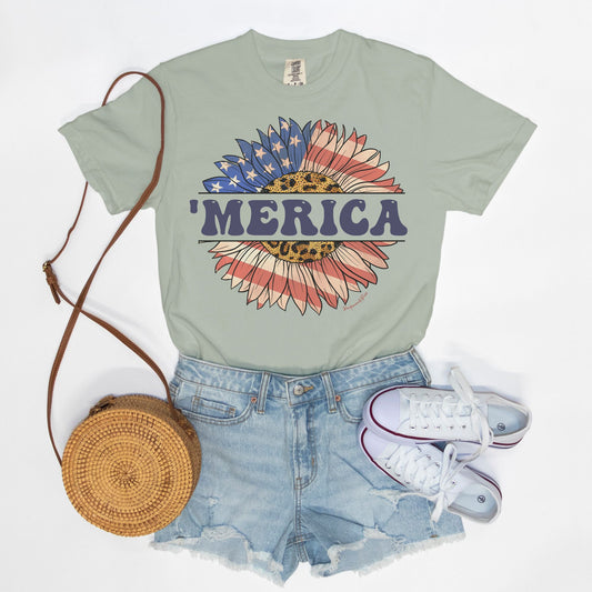 'Merica USA Sunflower Tee-Unisex-Bay