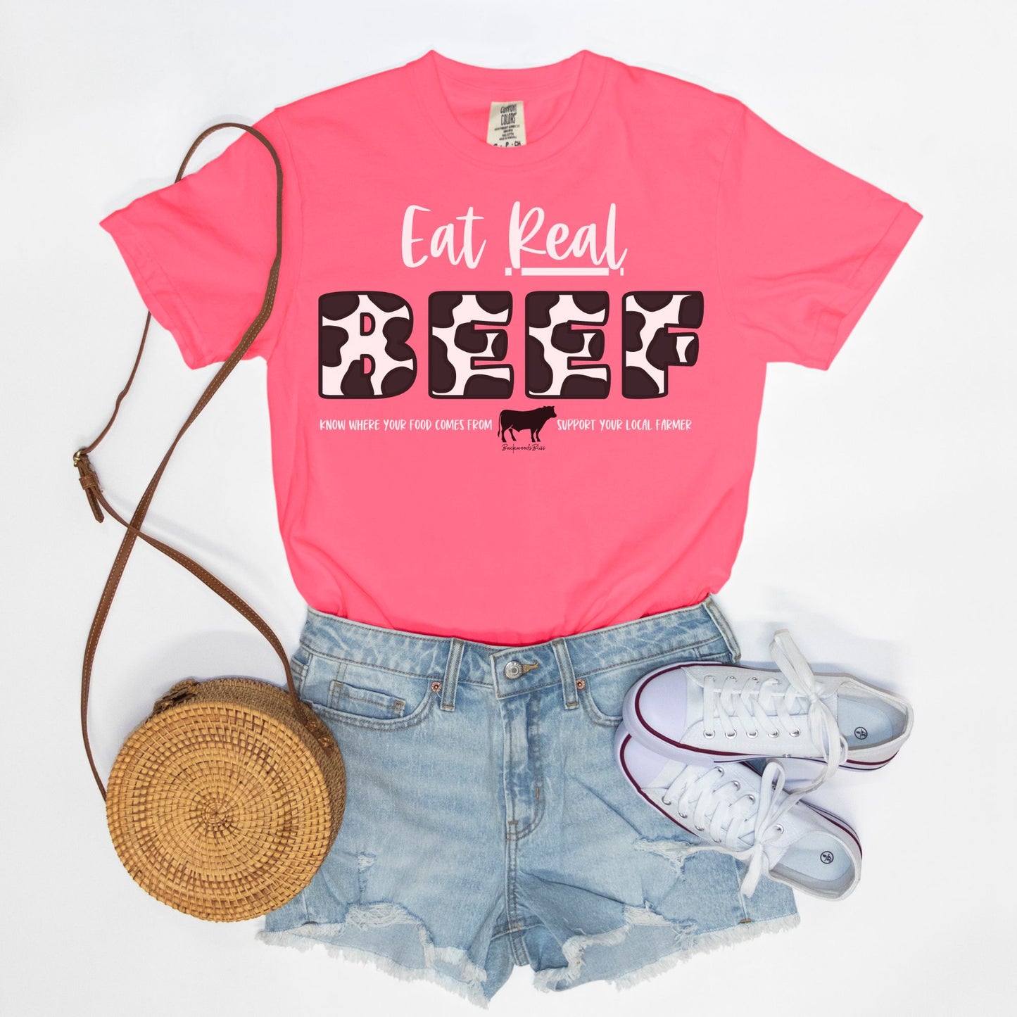 Eat Real Beef Unisex Tee-Neon Pink